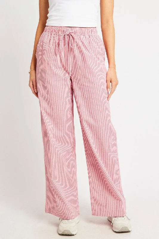 Red Stripe Wide Leg Pants High Rise Elegant Dress Pants