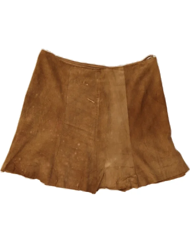 VINTAGE Womens Suede A-Line Skirt W32 Large Brown silk skirt luxurious