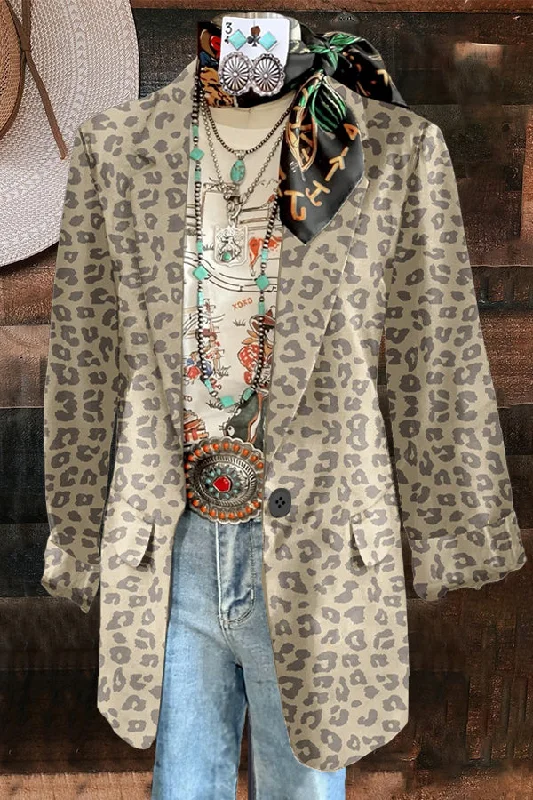 Vintage Contrast Leopard Print Jacket Mesh Jacket Canvas Jacket Denim Jacket