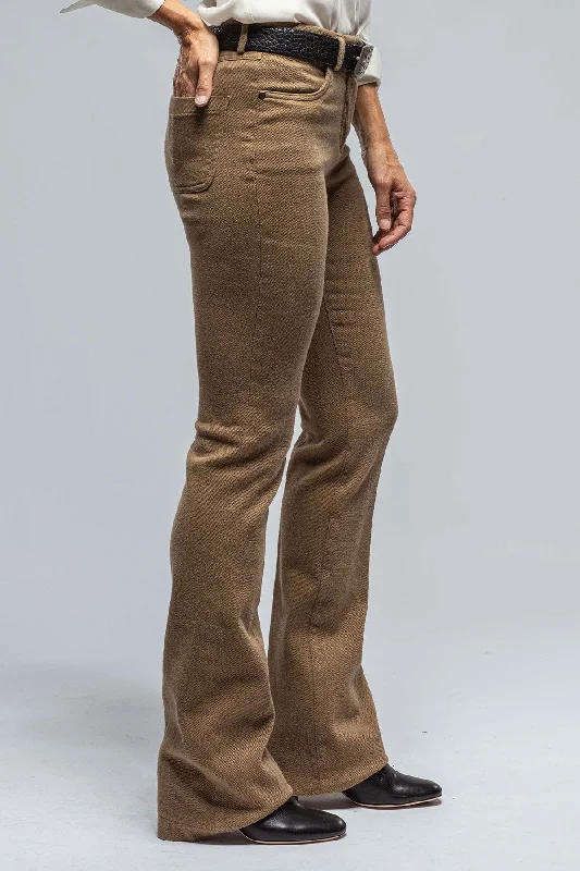 Selma Stretch Cord Flare Pant In Khaki Shadow Cozy Fitted Pants