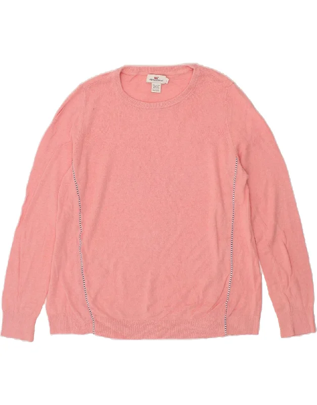 VINEYARD VINES Womens Crew Neck Jumper Sweater UK 16 Large Pink Linen Thin Thick Dense