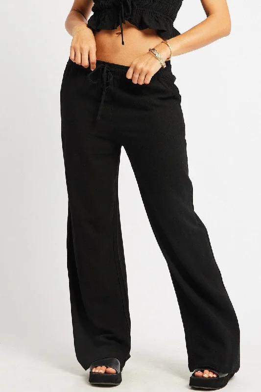 Black Wide Leg Pants Elasticated Waist Chic Black Leggings