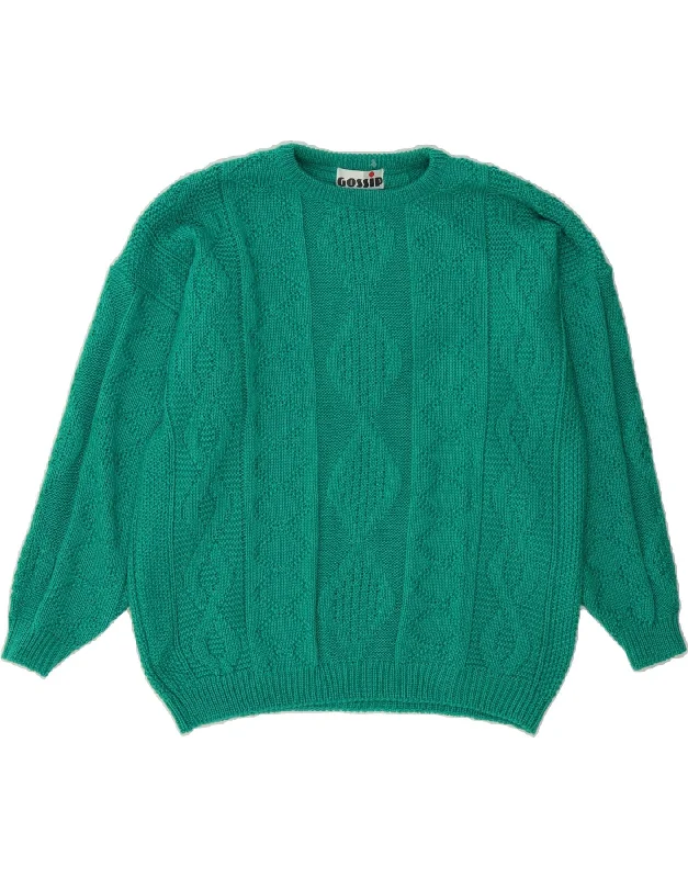 VINTAGE Womens Crew Neck Jumper Sweater UK 18 XL Green Elasticated Padded Insulated