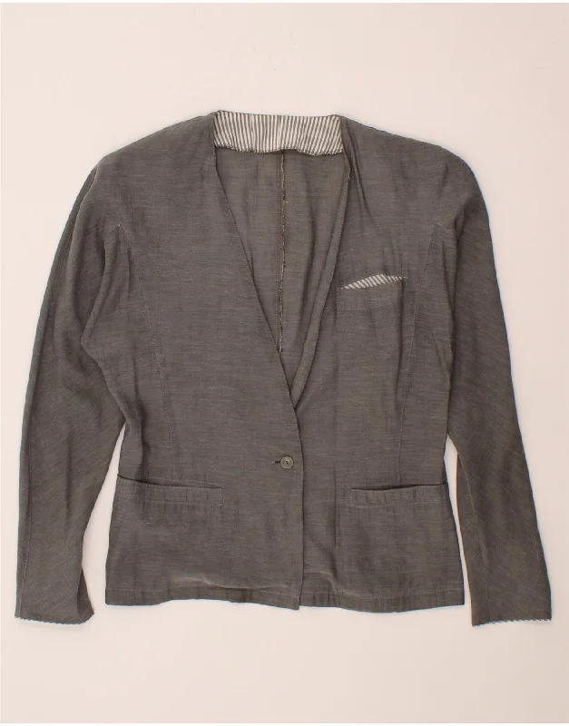 GERRY WEBER Womens 1 Button Blazer Jacket EU 34 XS Grey Cotton Rayon Fabric Velvet Fabric Corduroy Fabric