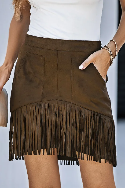 Fringe Detail Zip-Back Skirt with Pockets leather skirt sleek