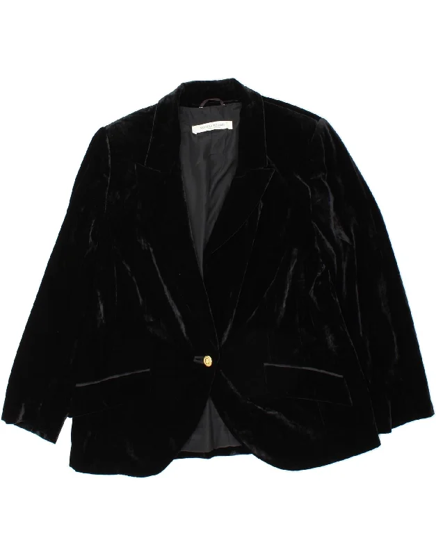 MARINA RINALDI Womens Velvet 1 Button Blazer Jacket Size 23 Medium Black Satin Fabric Silk Fabric Chiffon Fabric