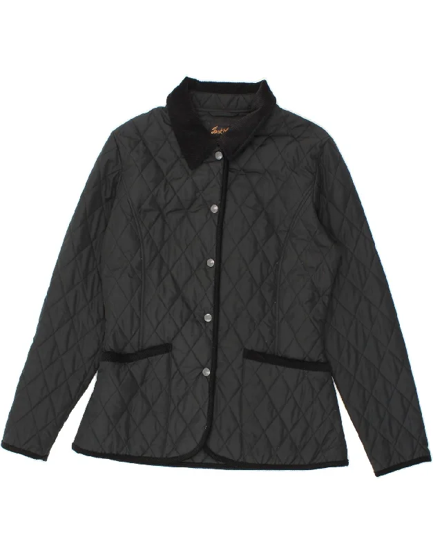 JACK MURPHY Womens Quilted Jacket UK 12 Medium Black Polyester Zippered Front Buttoned Front Snap Front