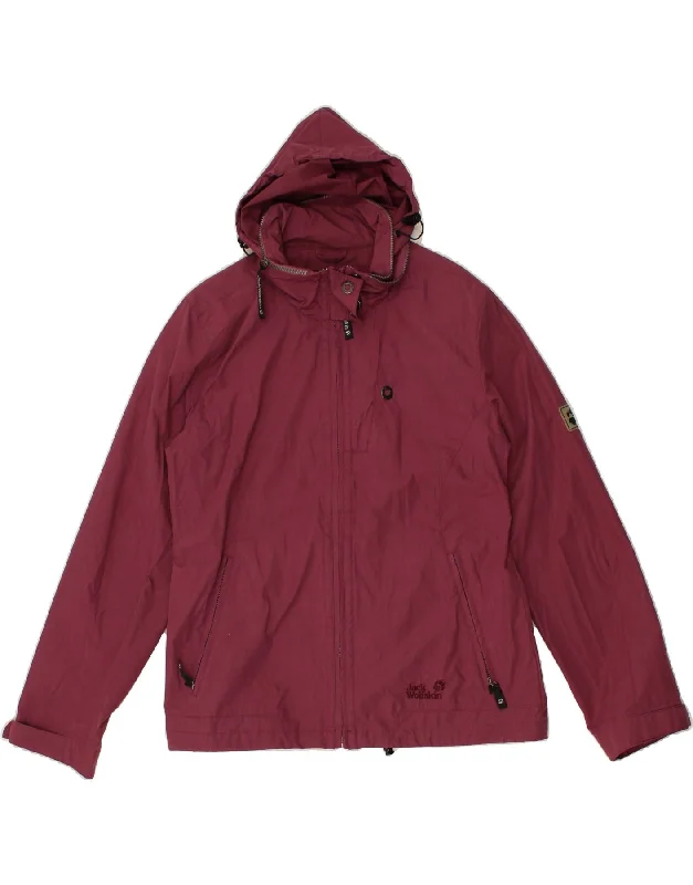 JACK WOLFSKIN Womens Hooded Windbreaker Jacket UK 16 Large Maroon Elasticated Jacket Padded Jacket Insulated Jacket