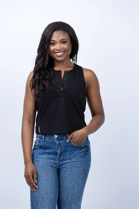 NATION LTD Bree Tank in Jet Black cropped tank top