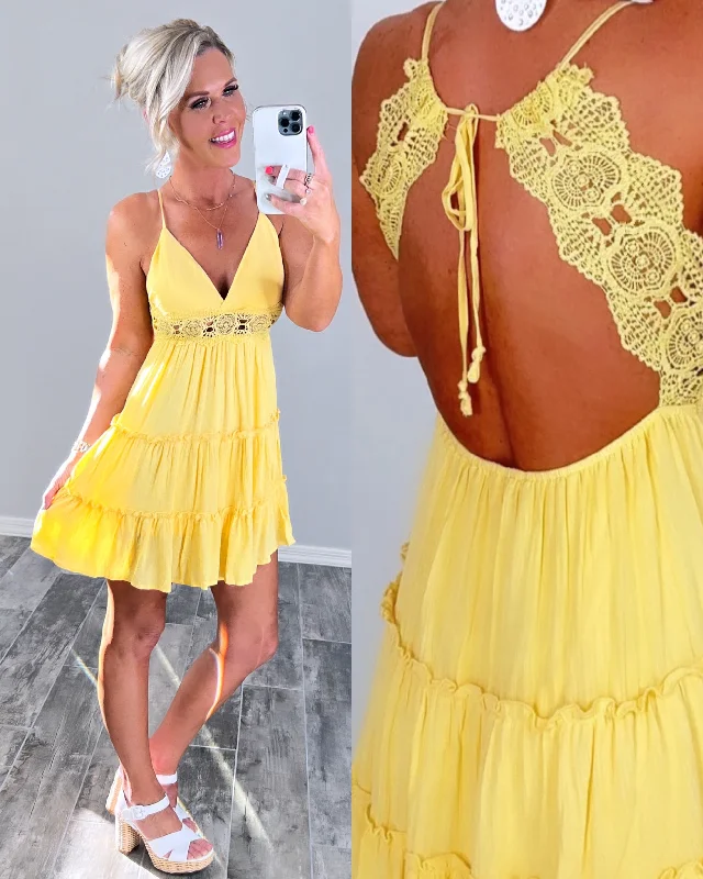 Life Is Great Lace Back Dress - Yellow Tunics Bridal satin