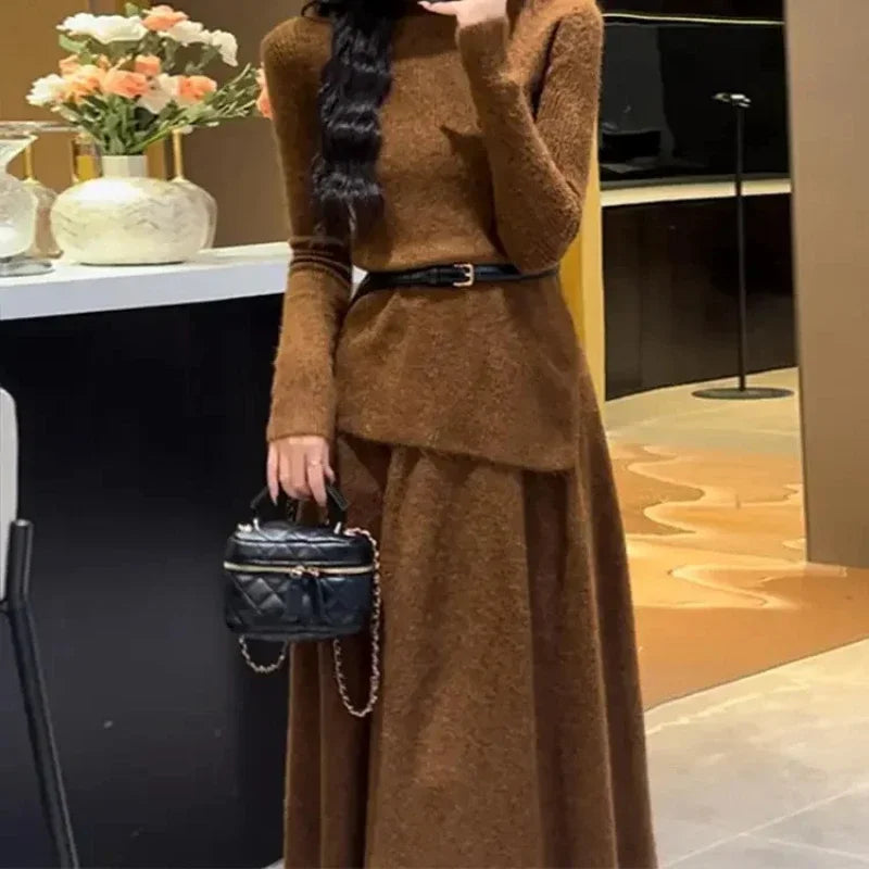 Wjczt Women's Crochet Dresses New In High Quality Luxury Autumn and Winter Female Knit Dress Loose On Sales Long Sleeve Korean Fashion Floral Print girly