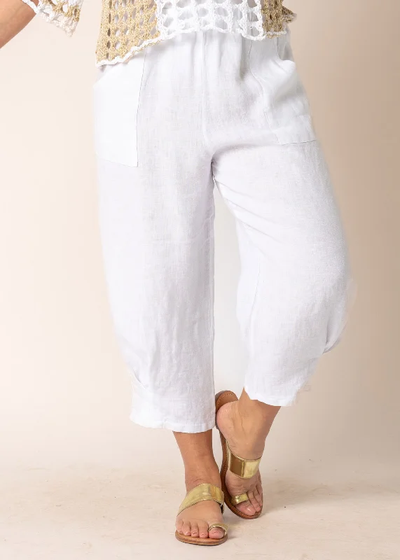 Flora Linen Pants in White Trendy Wide-Legged Trousers