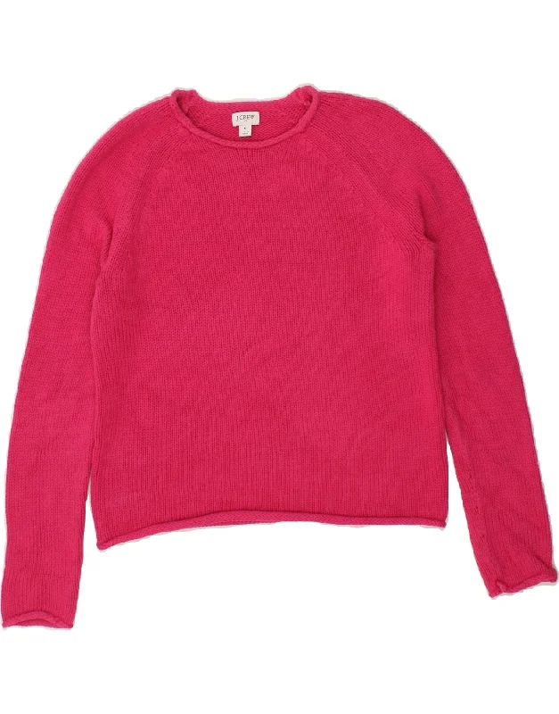 J. CREW Womens Boat Neck Jumper Sweater UK 14 Medium Pink Cotton Front Pockets Side Pockets Patch Pockets