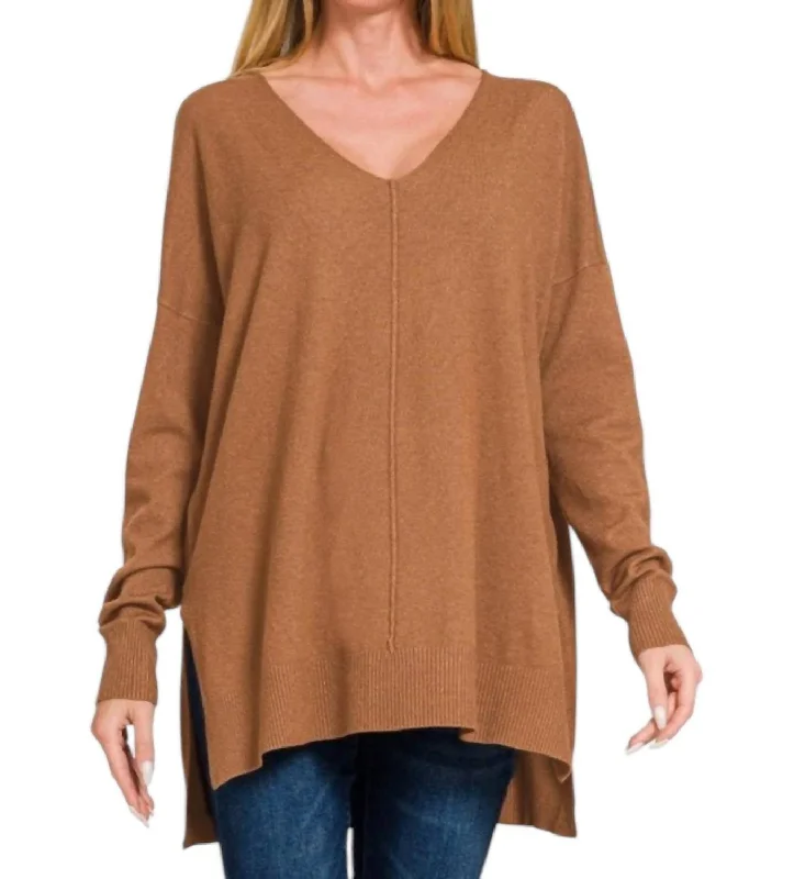 Sweet Autumn Sweater In Deep Camel Oversized Loose Flowy