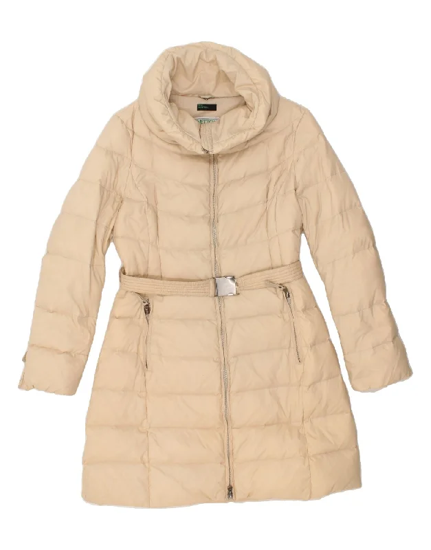 BENETTON Womens Padded Jacket IT 46 Large Beige Polyamide Elasticated Jacket Padded Jacket Insulated Jacket