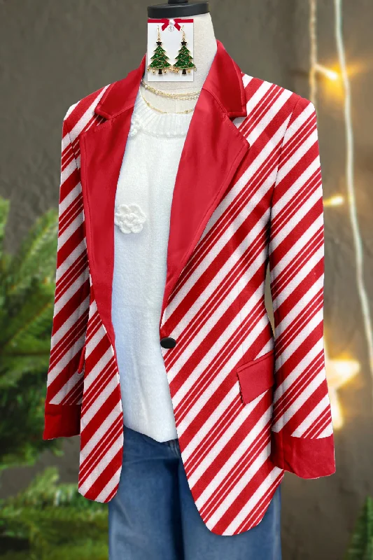 Classic Christmas Stripe Print Long Sleeve Jacket Denim Jacket Leather Jacket Suede Jacket