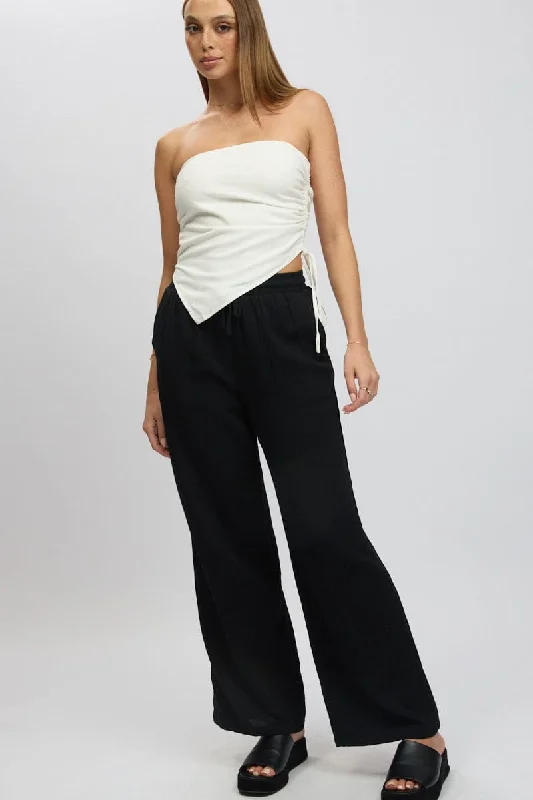 Black Wide Leg Pants Elasticated Waist Soft Sweatpants Style