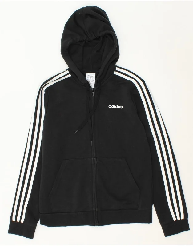 ADIDAS Womens Zip Hoodie Sweater UK 12/14 Medium Black Cotton Welt Pockets Slit Pockets Flap Pockets