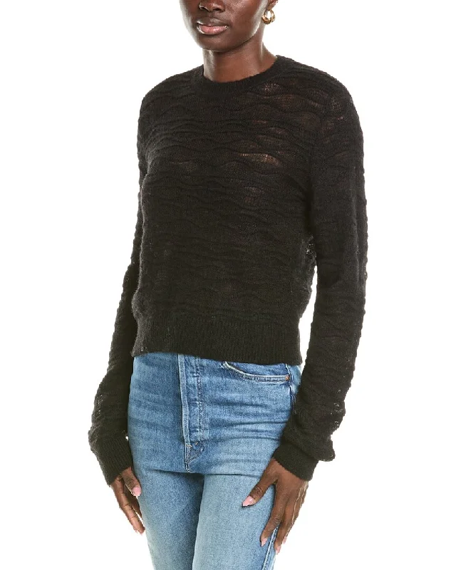 NAADAM Novelty Stitch Crewneck Alpaca & Wool-Blend Sweater Notch Collar Peter Pan Collar Cowl Neck