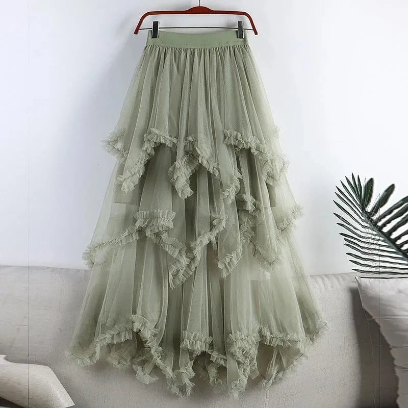 Handkerchief Layers Tulle Midi Skirt Ten Colours lace skirt elegant