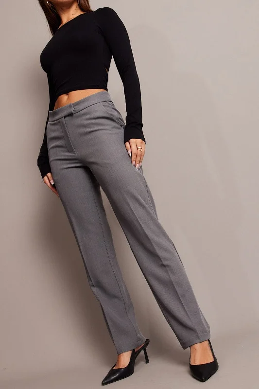 Grey Slim Pants Mid Rise Casual Skinny Fit Pants