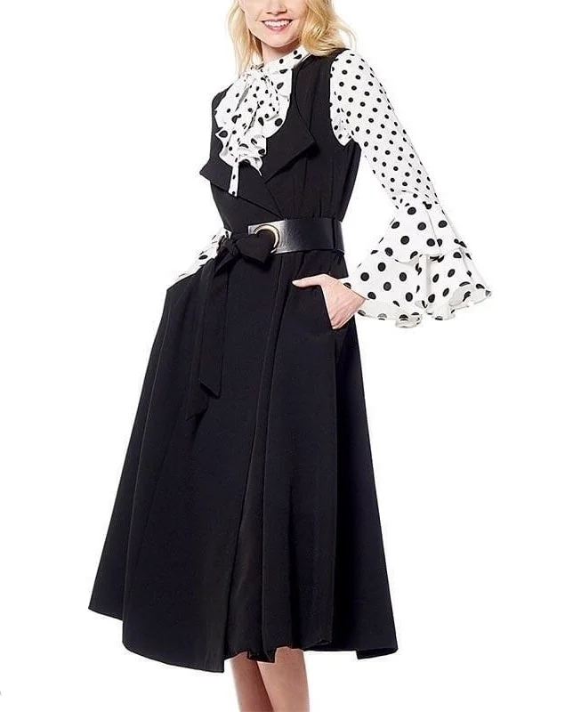 Black Belted Trench Dress Crew Neckline Sporty