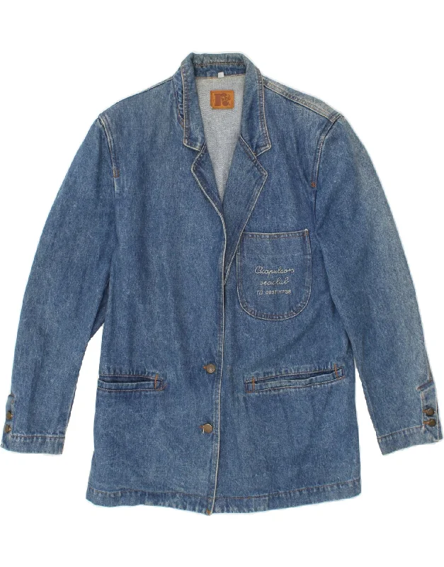 VINTAGE Womens Graphic Denim Jacket UK 16 Large Blue Rayon Jacket Velvet Jacket Corduroy Jacket