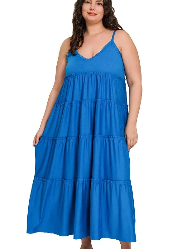 Plus Size Sunrise V-Neck Maxi Tiered Dress w/ Side Pockets!! (5 Options) Tunics Handmade artisanal