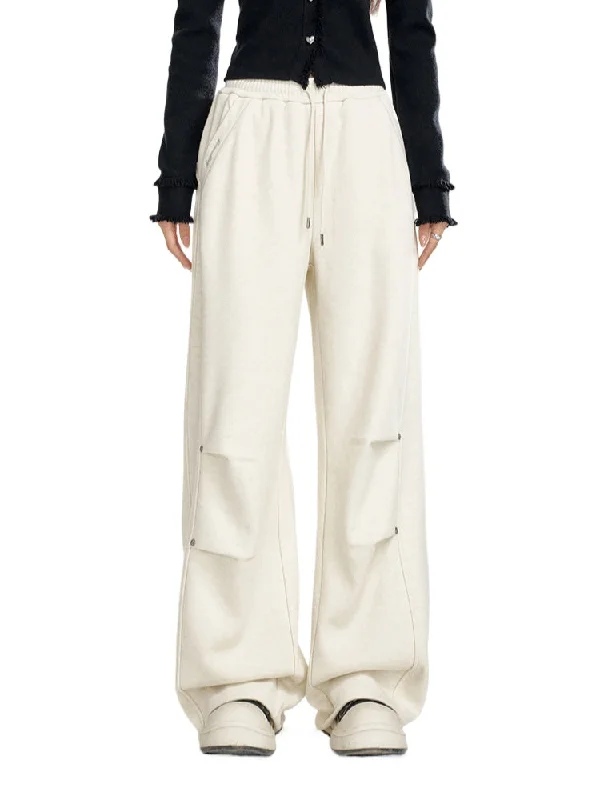 Pleated Fleece-Lined Wide-Leg Pants Soft Stretch Leggings