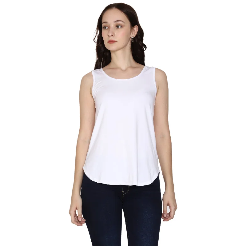 Woodwose Organic Clothing Women's White Bamboo Relaxed Fit Tank Top lounge tank top