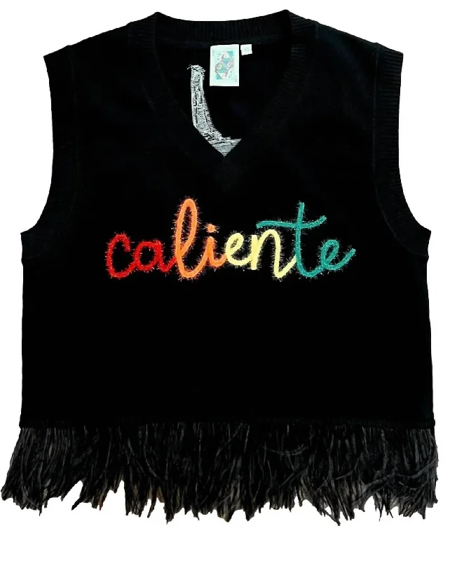 Caliente! Feather Tank In Black pastel tank top