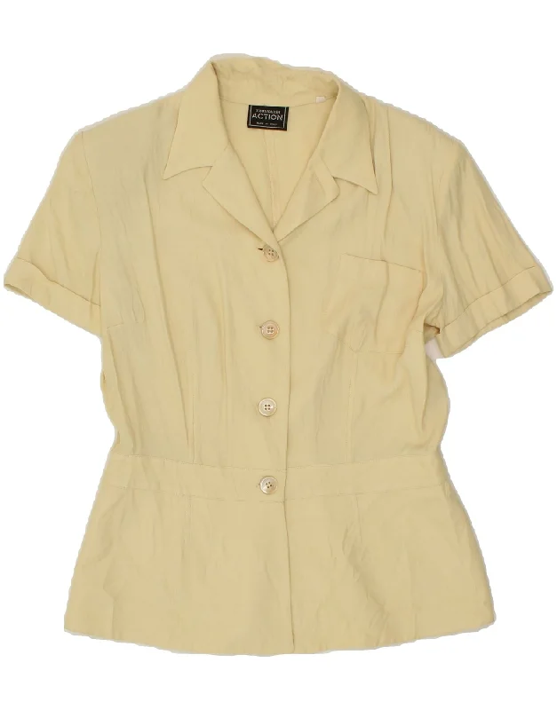 TRUSSARDI Womens Short Sleeve 4 Button Blazer Jacket IT 44 Medium Beige Belted Jacket Elasticated Jacket Padded Jacket