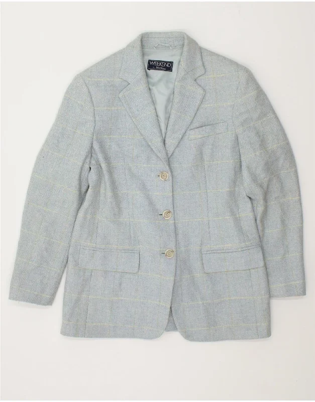 MAX MARA Womens Weekend 3 Button Blazer Jacket UK 10 Small Blue Striped Faux Fur Fabric Real Fur Fabric Shearling Fabric