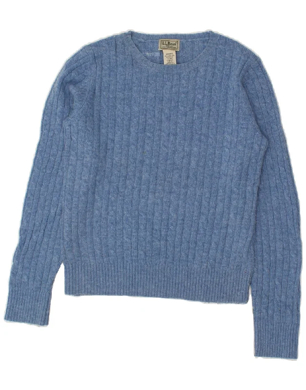 L.L.BEAN Womens Loose Fit Crew Neck Jumper Sweater UK 6 XS Blue Lambswool Soft Cozy Warm