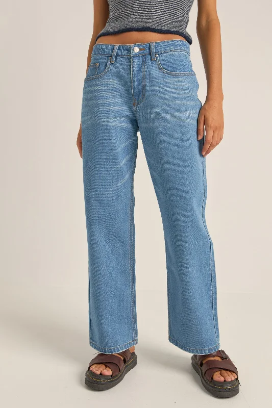 Washed Out Denim Pant Blue Trendy Printed Pants