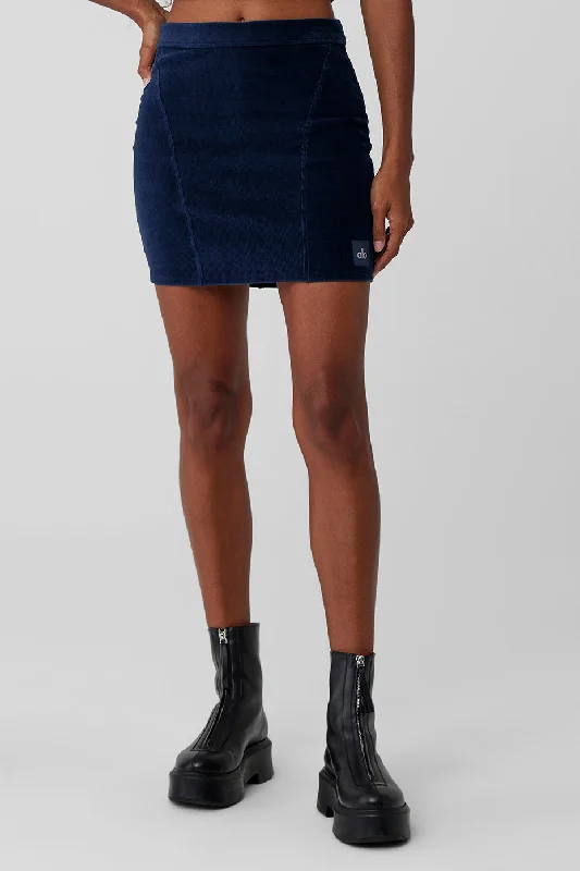 Micro Corduroy Winter Break Mini Skirt - Navy corduroy skirt textured