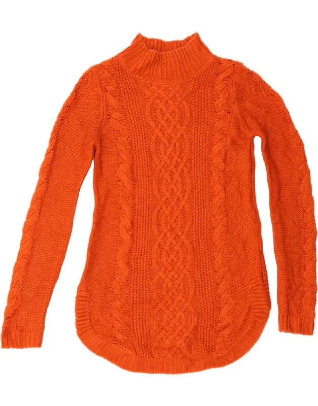 OASIS Womens Turtle Neck Jumper Sweater UK 6 XS Orange Acrylic Fleece Sweater Nylon Polyester