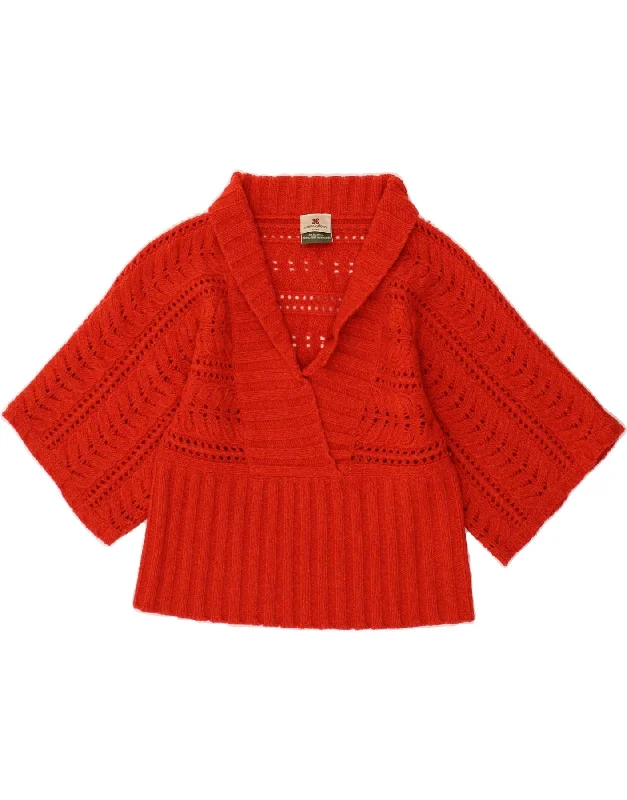 CARRAIG DONN Womens 3/4 Sleeve Polo Neck Jumper Sweater UK 10 Small Red Cable Knit Ribbed Knit Lace Knit