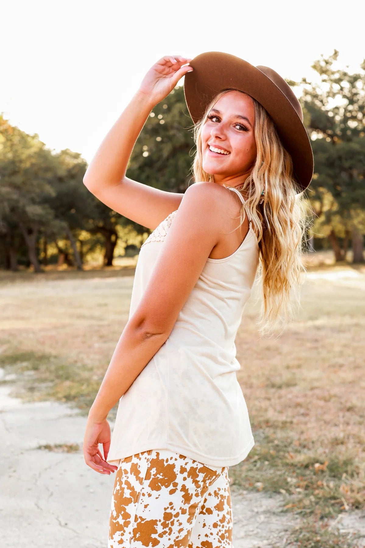 Grace and Emma Undeniable Beauty Ivory Crotchet Tank lavender tank top