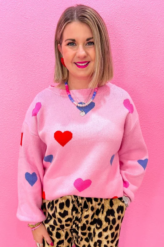 Falling In Love Sweater - Pink Terry Blend Velvet Blend Canvas Blend