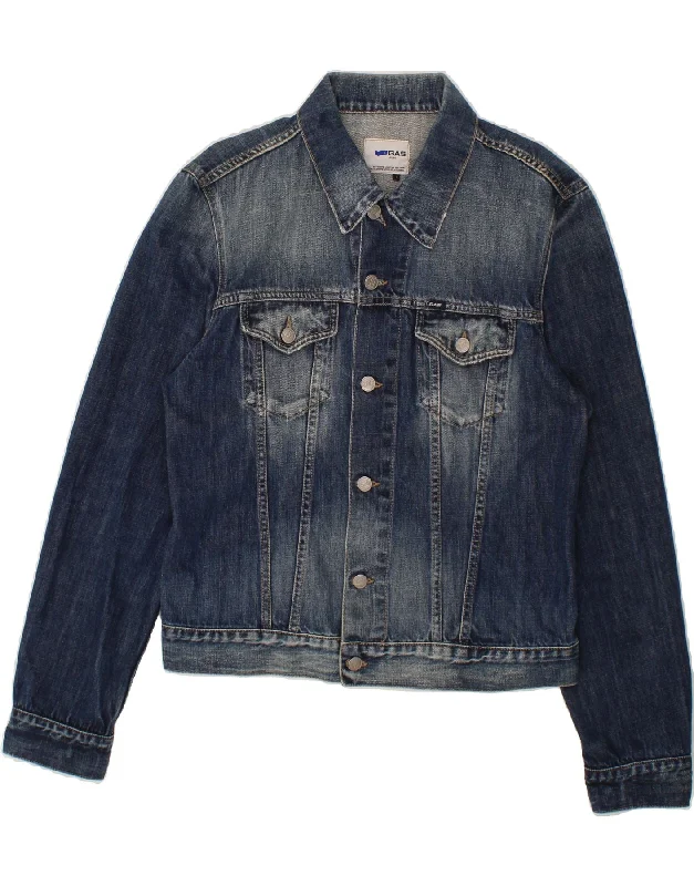 GAS Womens Denim Jacket UK 16 Large Navy Blue Cotton Zippered Front Buttoned Front Snap Front