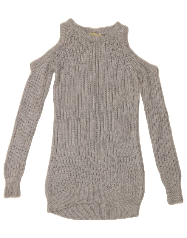 MICHAEL KORS Womens Longline Boat Neck Jumper Sweater UK 10 Small Grey Sequined Glittery Shiny