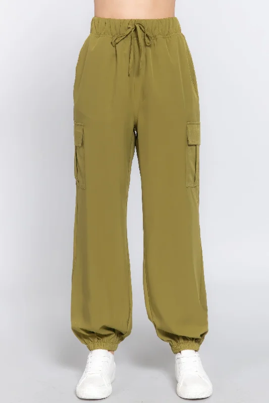 Light Weight Stretch Woven Cargo Jogger Pants Casual Wide Pants