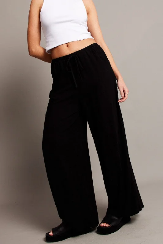 Black Wide Leg Pants High Rise Comfortable Jogging Pants