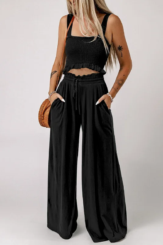 Square Neck Cropped Tank Top and Long Pants Set v-neck tank top