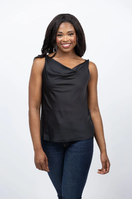 Nic + Zoe Drape Tank in Black Onyx v-neck tank top