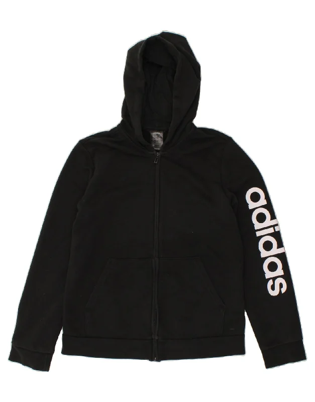 ADIDAS Womens Graphic Zip Hoodie Sweater UK 16/18 Large Black Elegant Classic Vintage