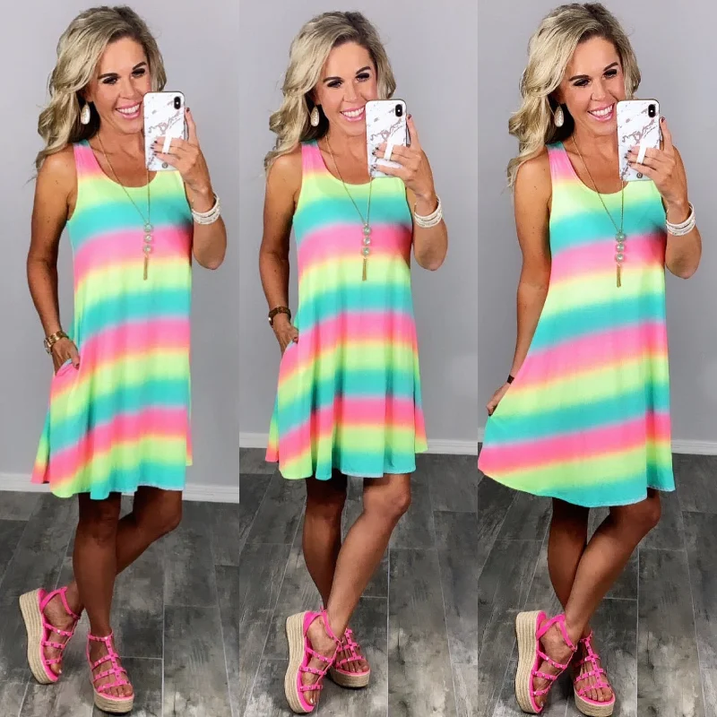 Striped Sunsets Dress Shift Classic Vintage