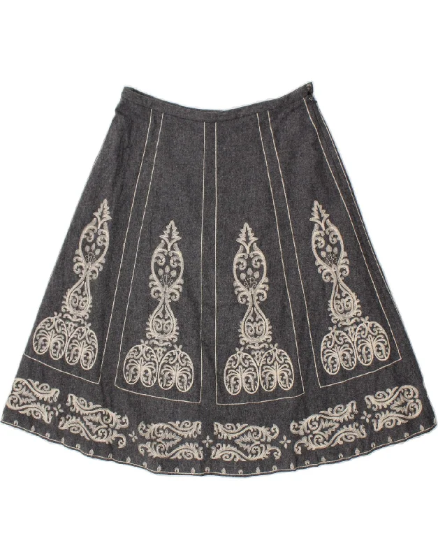 BODEN Womens A-Line Skirt UK 14 Large W32 Grey Paisley Wool silk skirt luxurious