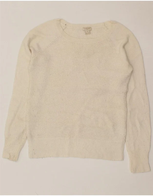 J. CREW Womens Crew Neck Jumper Sweater UK 10 Small Off White Viscose Oversized Loose Flowy